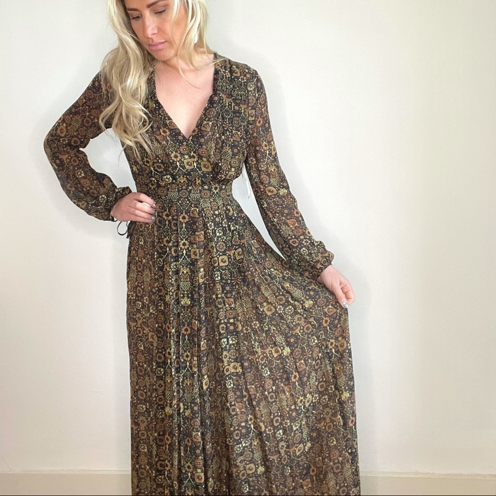 Ronny Kobo Brown Tan Black, Long Sleeve Maxi Dress - Picture 15 of 16